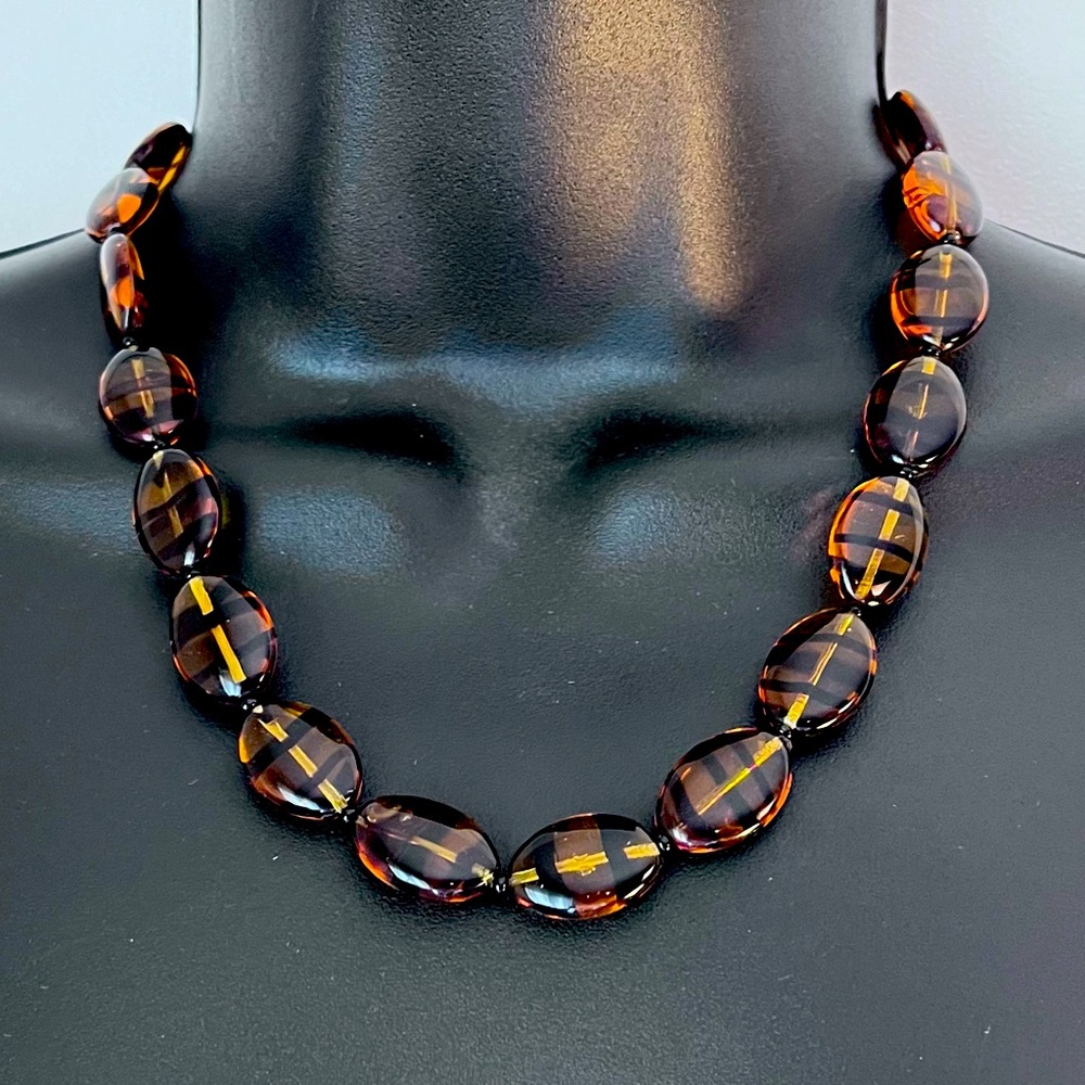 Vintage Tiger Eye Chunky Acrylic Bead Necklace (18 in) with Gold Tone Clasp
